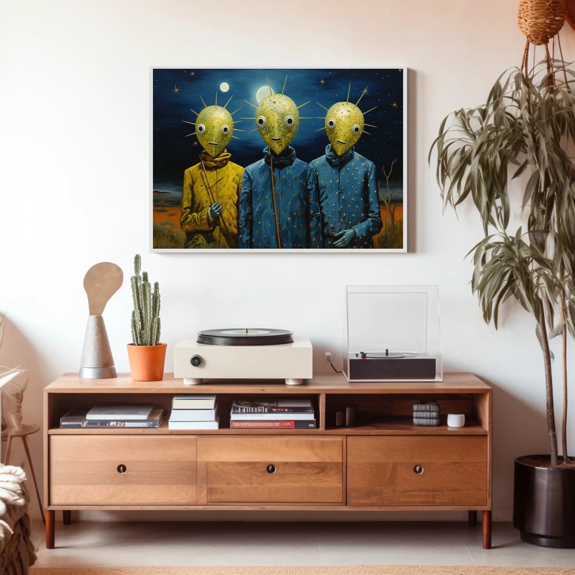 Surreal Nightscape Humanoids Artistic Poster
