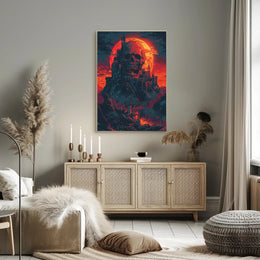 Skull Fortress Under a Blood Moon Art Print Poster PosterGoat