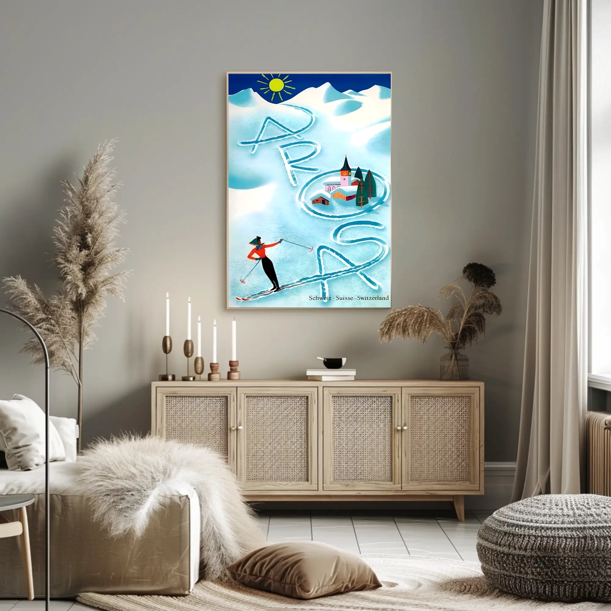 Skiing in Arosa Swiss Alps Travel Poster PosterGoat