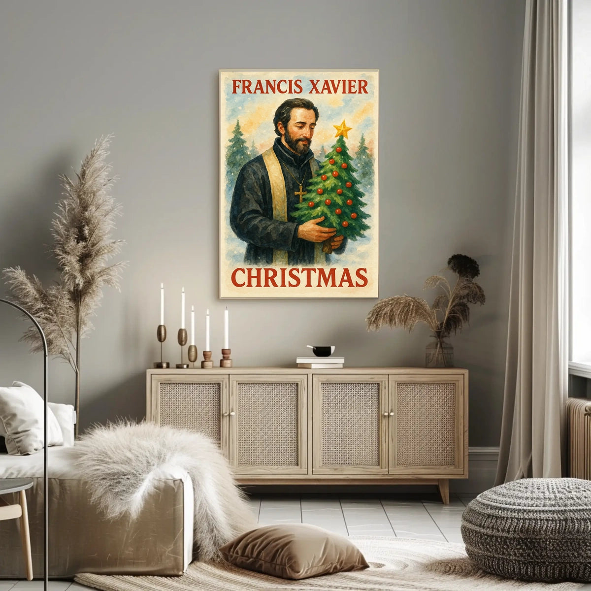 Francis Xavier's Festive Scene with Evergreen Trees - Historical or Presidential Poster