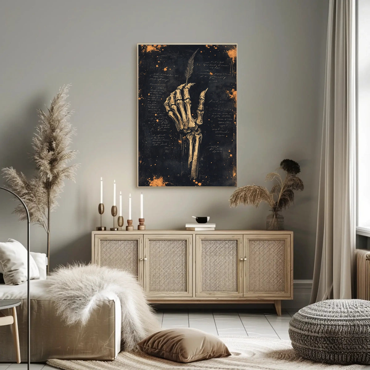 Skeleton Hand with Quill Art Artistic or Pop Culture Poster