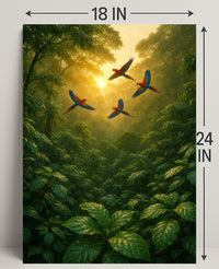 Lush Rainforest Paradise with Scarlet Macaws Animal Poster