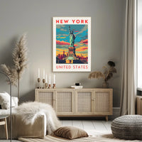 Statue Of Liberty New York Skyline Poster Retro Wall Art