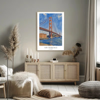 Golden Gate Bridge Watercolor Urban or Cityscape Poster PosterGoat