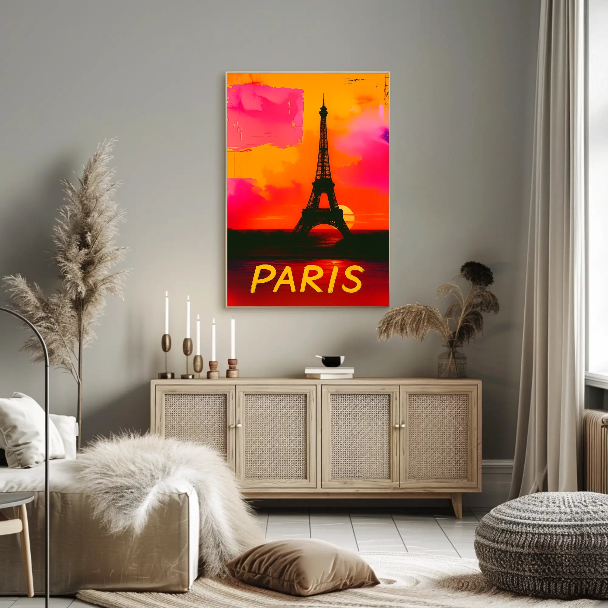 Paris Eiffel Tower Vibrant Sunset Urban or Cityscape Poster