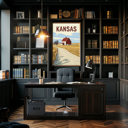 Kansas Barn Roadscape Vintage Poster
