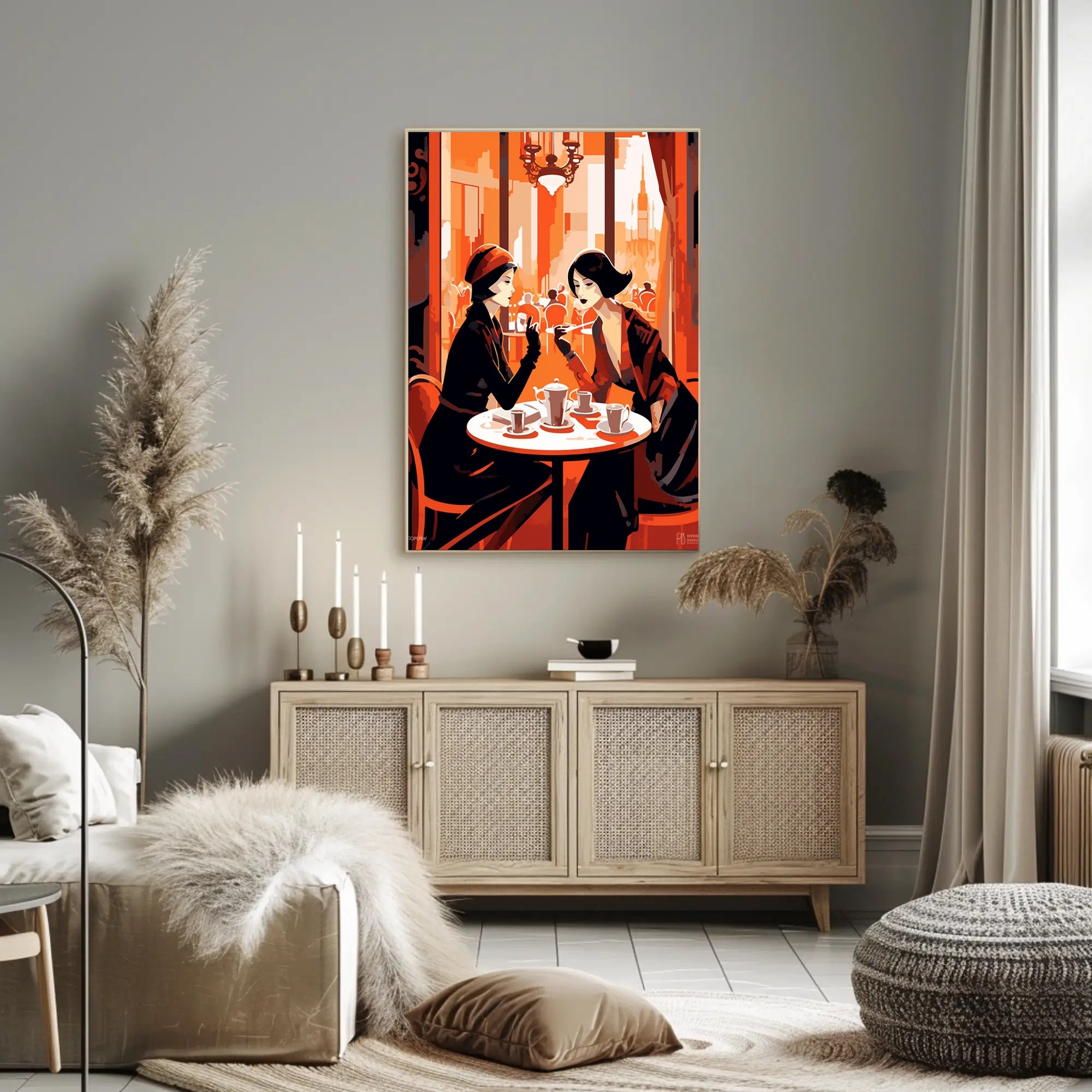 Cafe Conversation Travel Poster Art Print for Home Decor