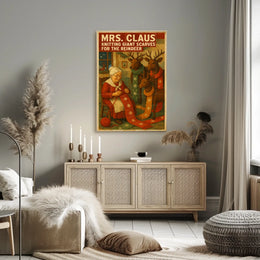 Mrs. Claus Knitting For Reindeer Poster