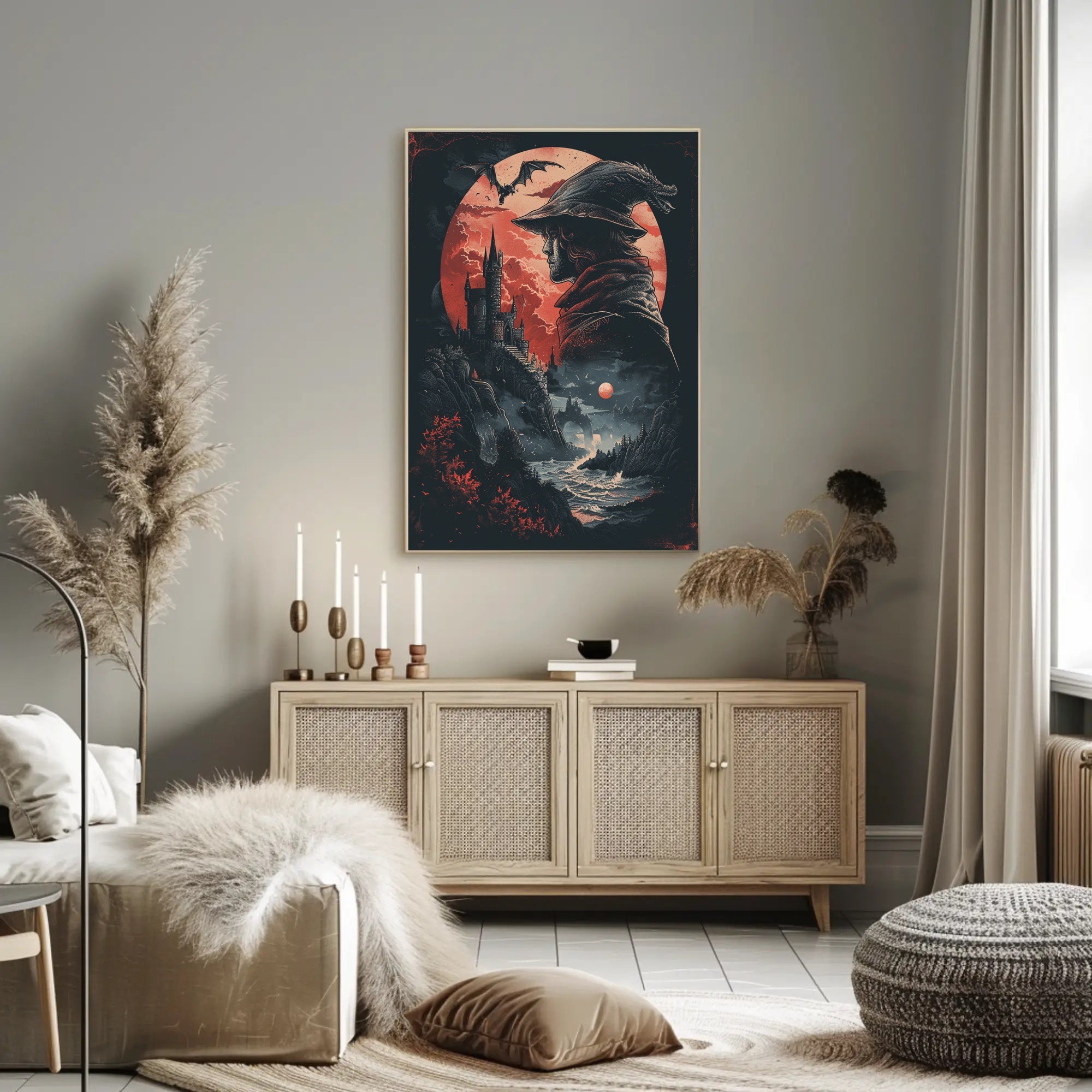 Mystical Mage and Gothic Castle Fantasy Poster PosterGoat