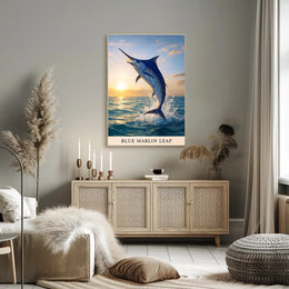 Blue Marlin Leap Poster PosterGoat