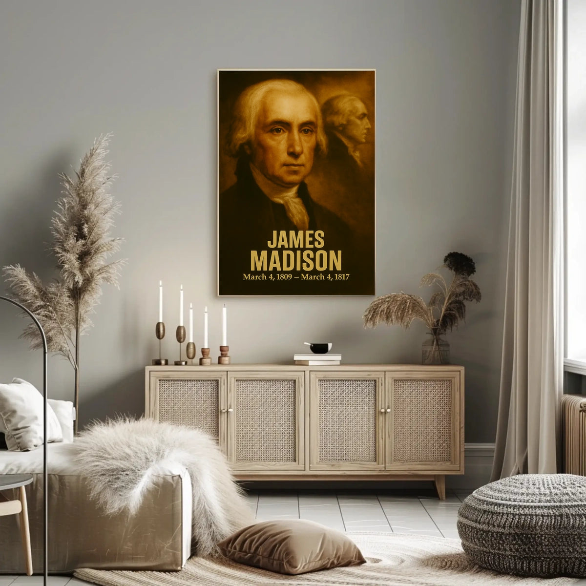 James Madison Poster Vintage Analog Film Aesthetic Founding Father Portrait Wall Art Print