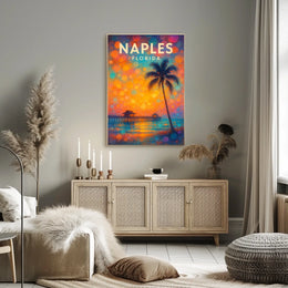 Naples Florida Sunset Poster Coastal Wall Art 18x24