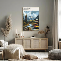 Scenic Yellowstone: Vintage Truck and Rustic Cabin Poster