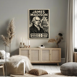 James Madison 4th President of the United States B & W Comic Sketch Poster