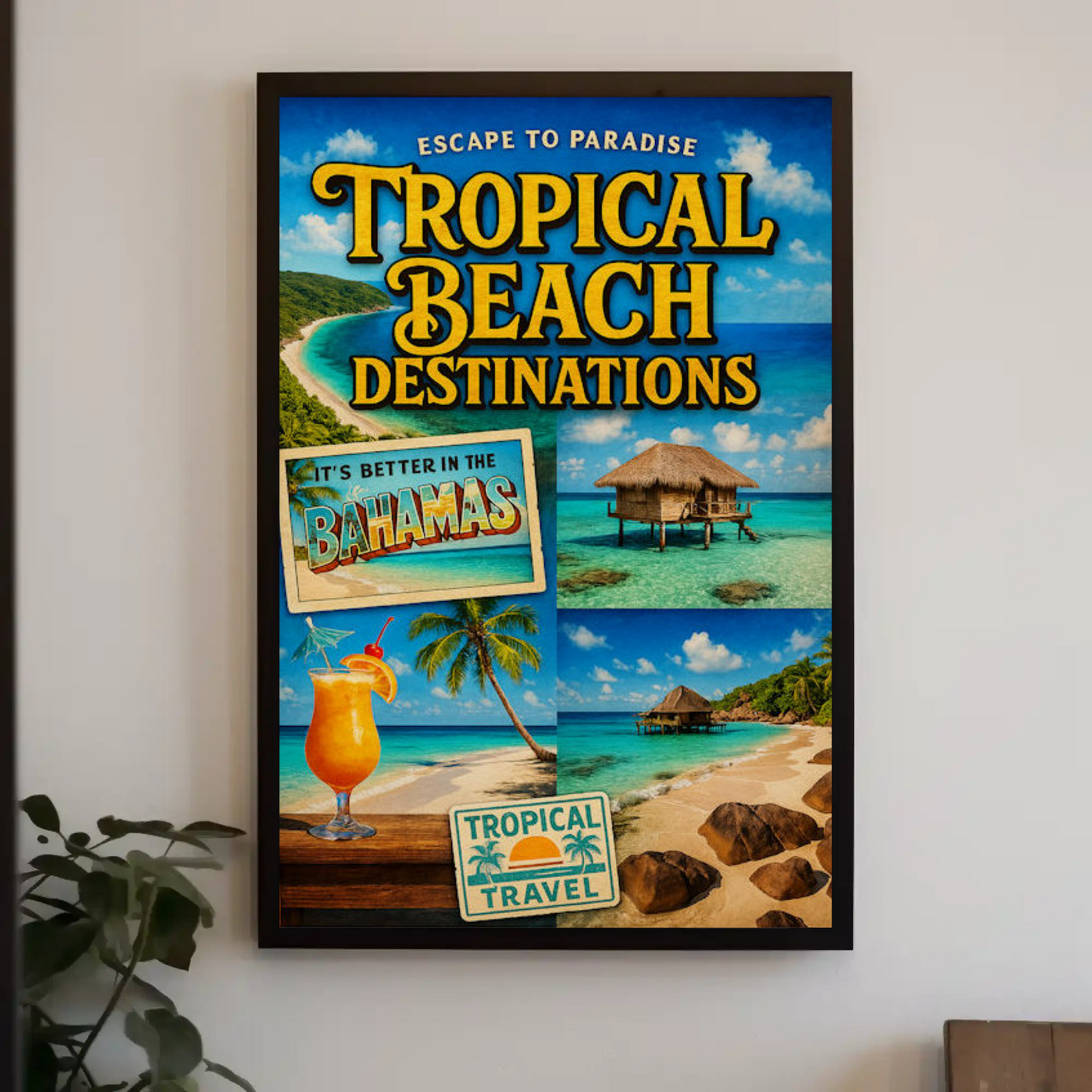 Bahamas Tropical Beach Paradise With Collage Travel Poster