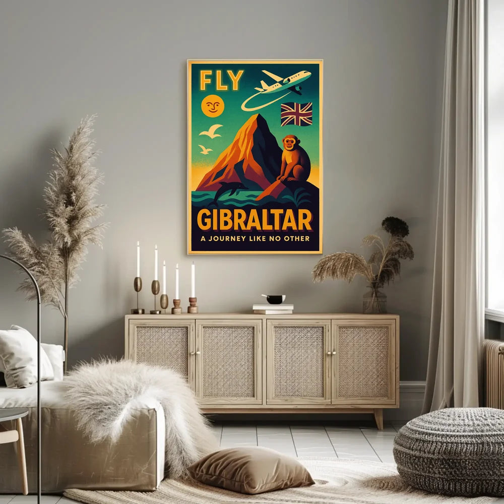 Fly Gibraltar Adventure in Vintage Travel Poster PosterGoat