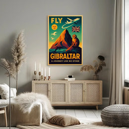 Fly Gibraltar Adventure in Vintage Travel Poster PosterGoat