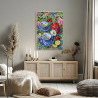 Vibrant Floral Tea Scene Poster with Artistic Poster PosterGoat