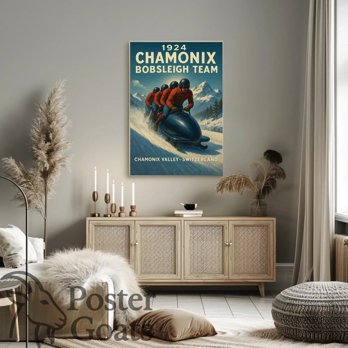 1924 Chamonix Bobsleigh Team Vintage Sports Poster