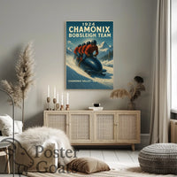 1924 Chamonix Bobsleigh Team Vintage Sports Poster