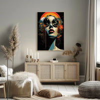 Stylized Portrait with Abstract Floral Elements Artistic Poster