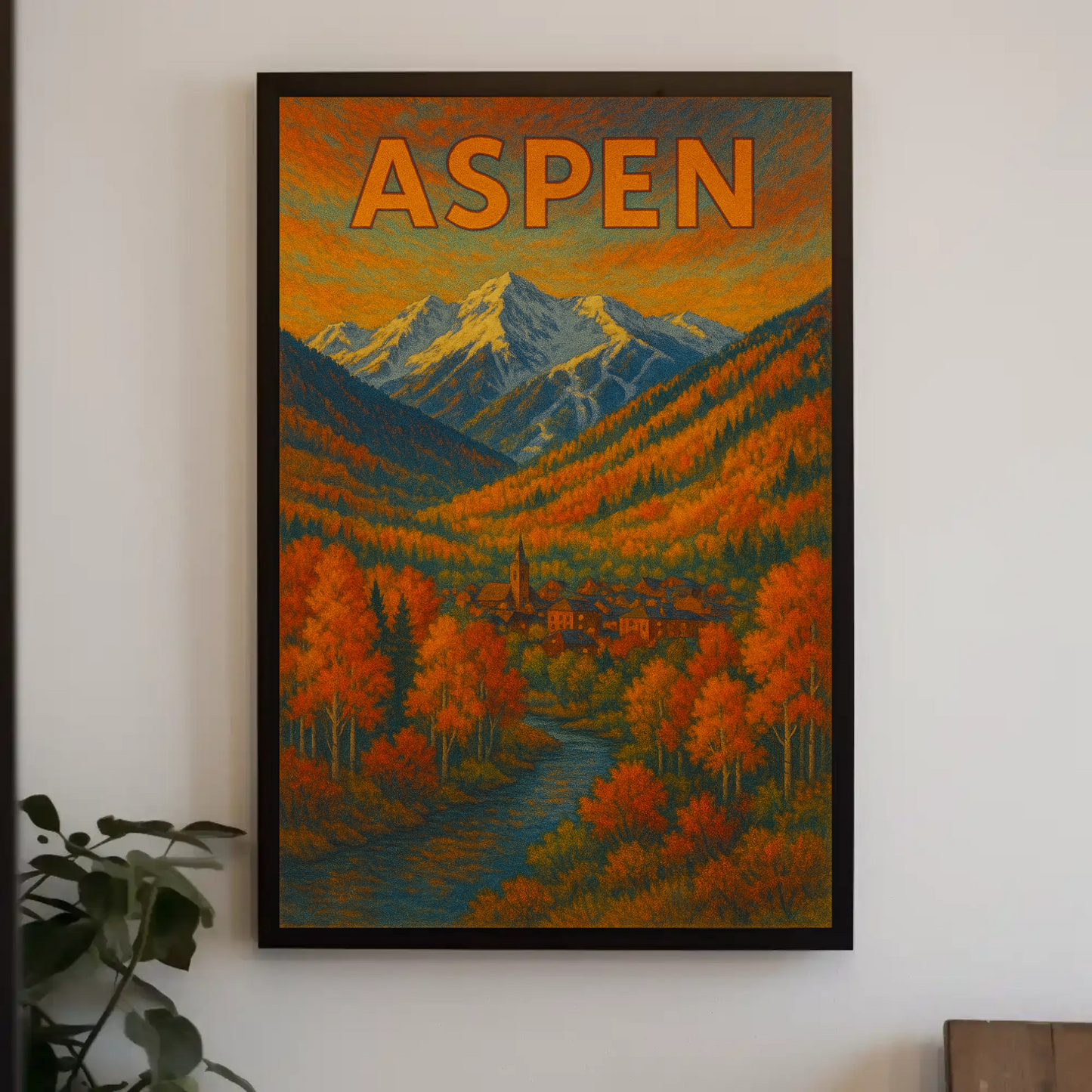 Aspen Autumn Mountain Town Travel Poster