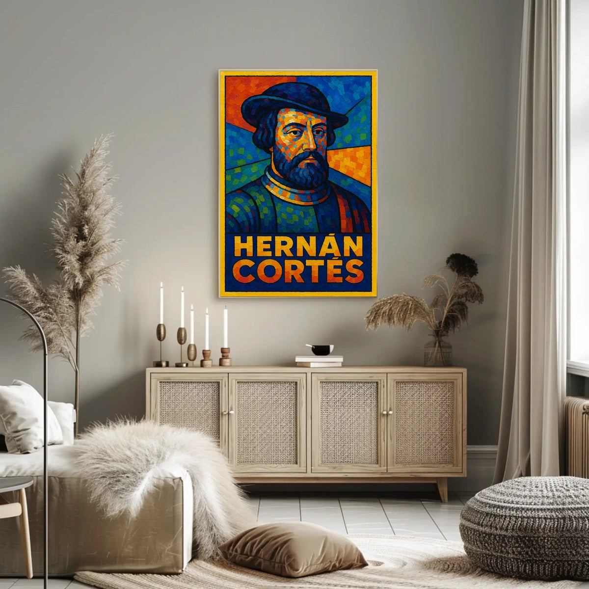 Hernán Cortés Vibrant Mosaic Portrait Poster