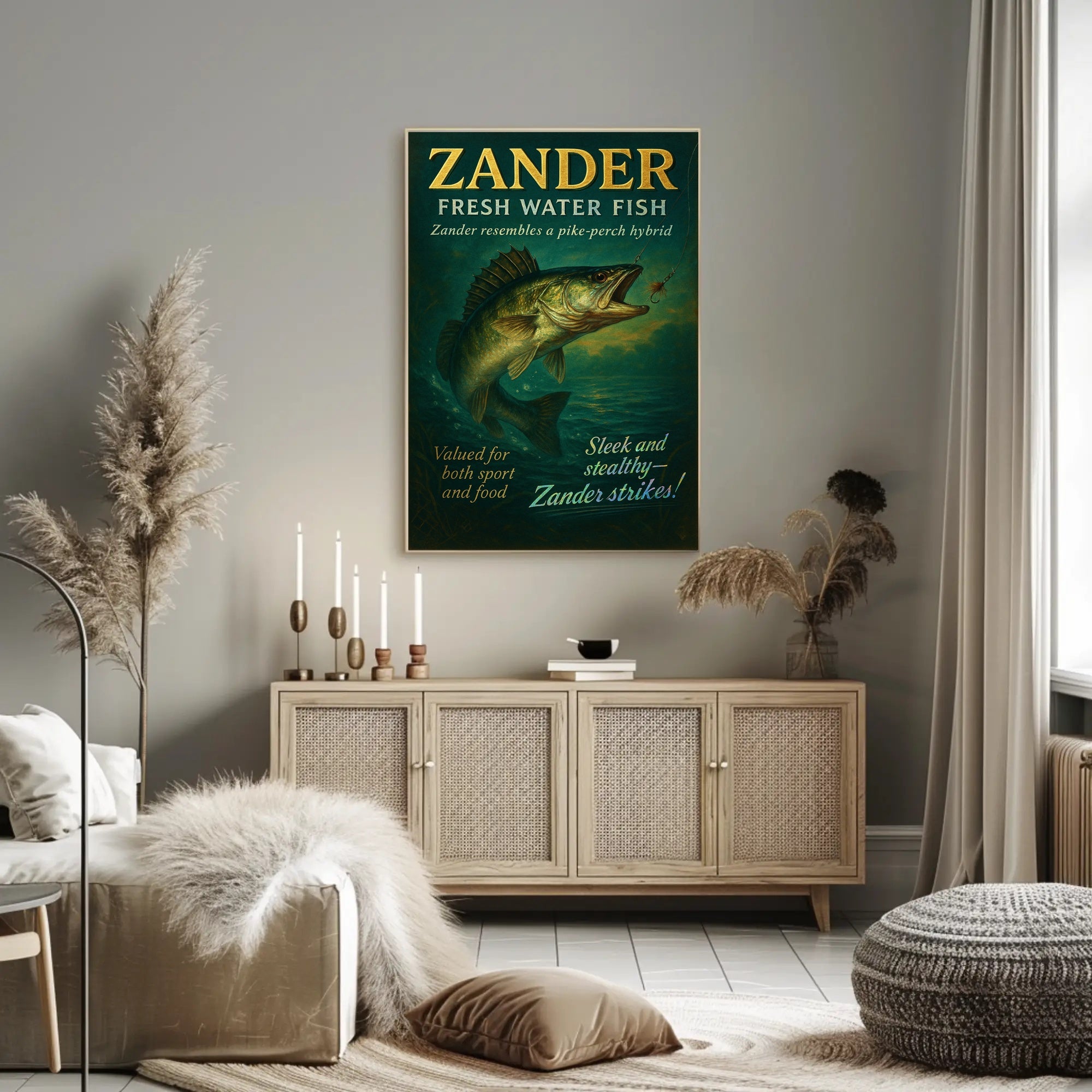 Zander Freshwater Fish Poster Vintage Fishing Print