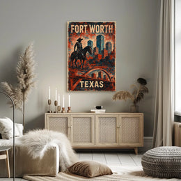 Fort Worth Texas Scenic Vintage Cityscape Travel Souvenir Home Office Decor Poster