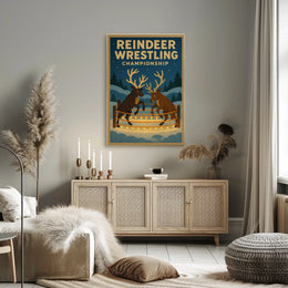 Reindeer Wrestling Championship Vintage Holiday Poster