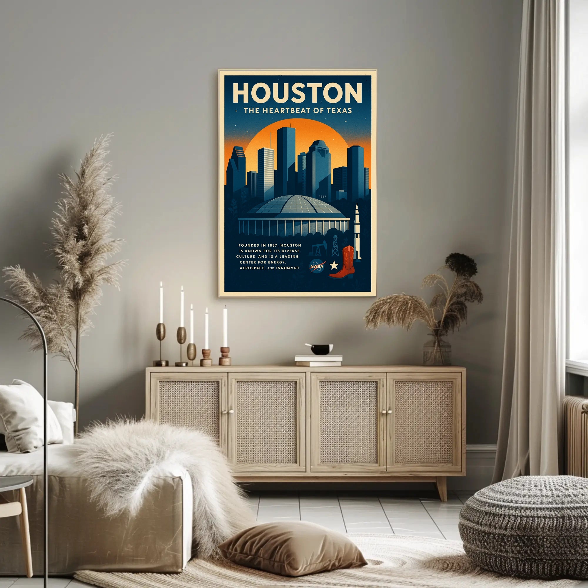 Houston Travel Poster Vintage Wall Art Print