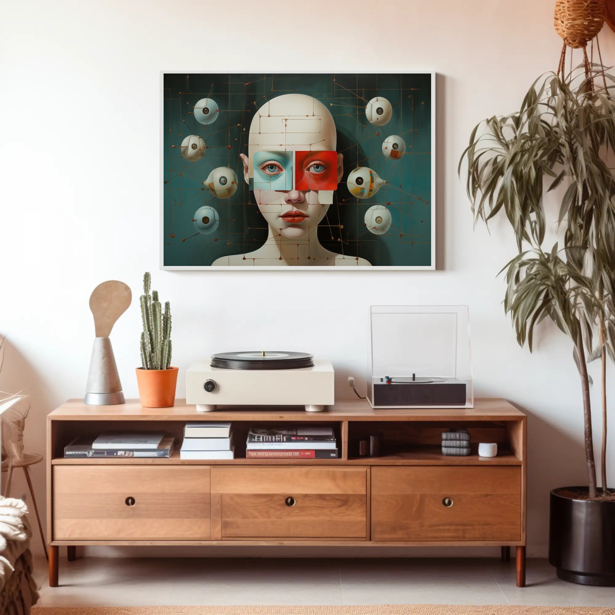 Surreal Bald-Faced Geometric Art Poster Futuristic Sci-Fi Poster