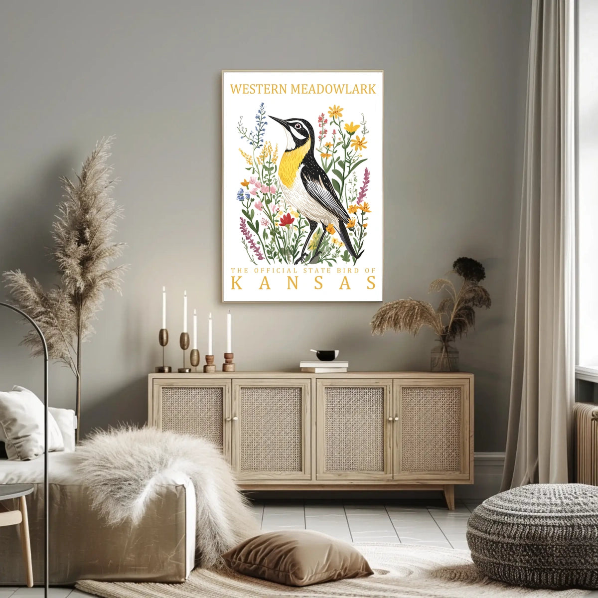 Western Meadowlark Kansas State Bird Art Poster