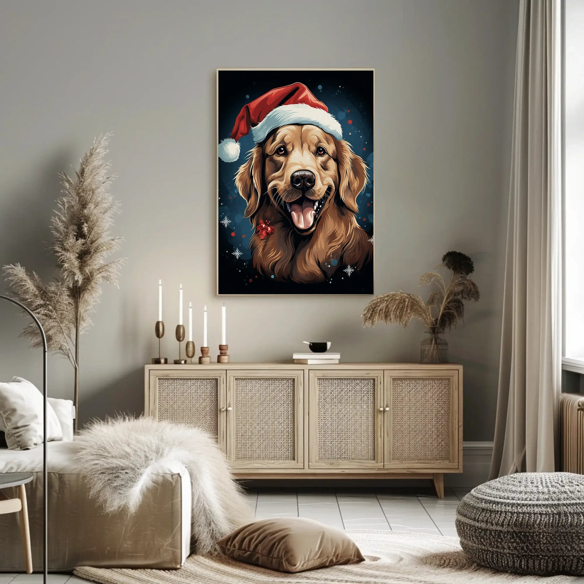 Golden Retriever Festive Christmas Poster: Cheerful Holiday Art