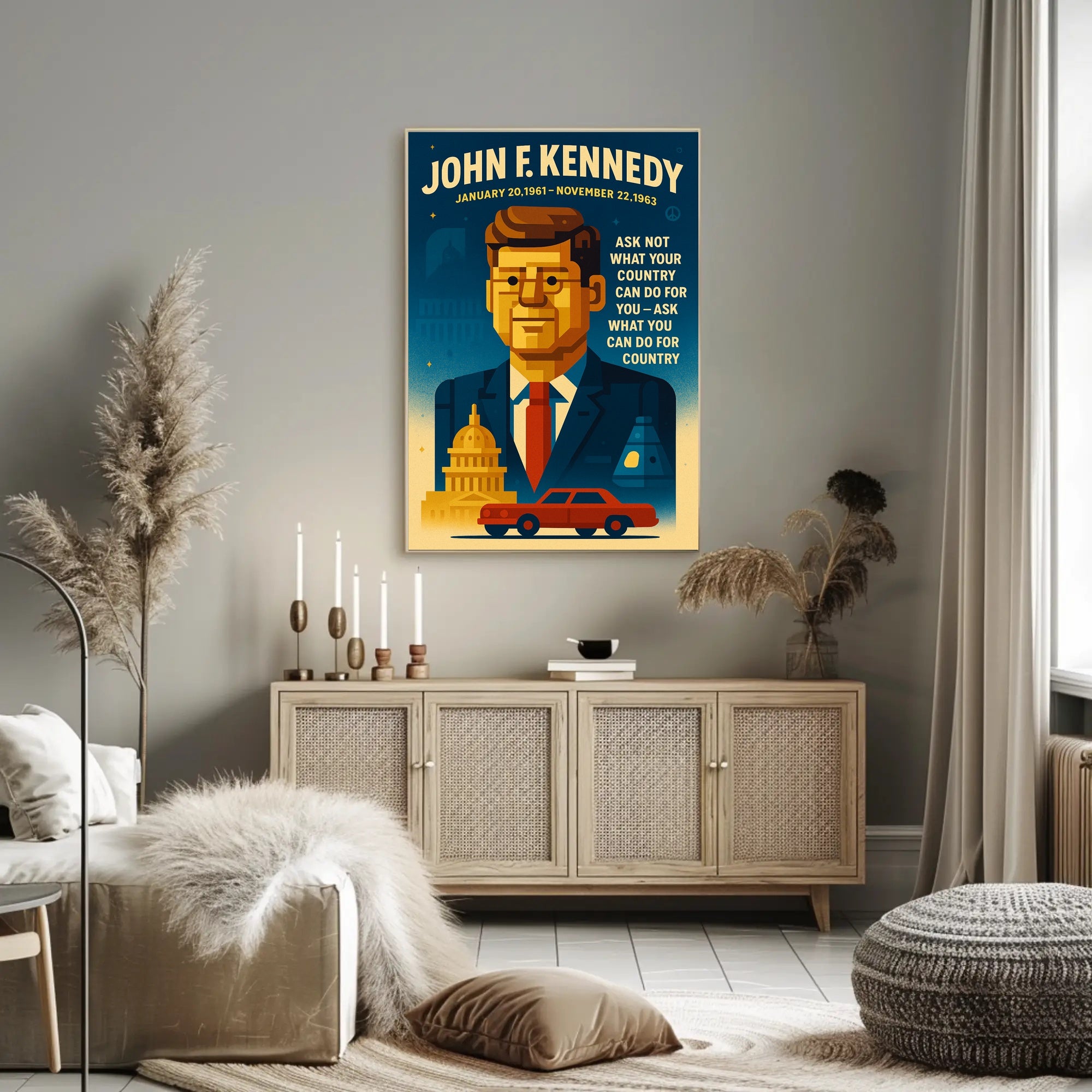 JFK Vintage Patriotic Art Print Historical or Presidential Poster