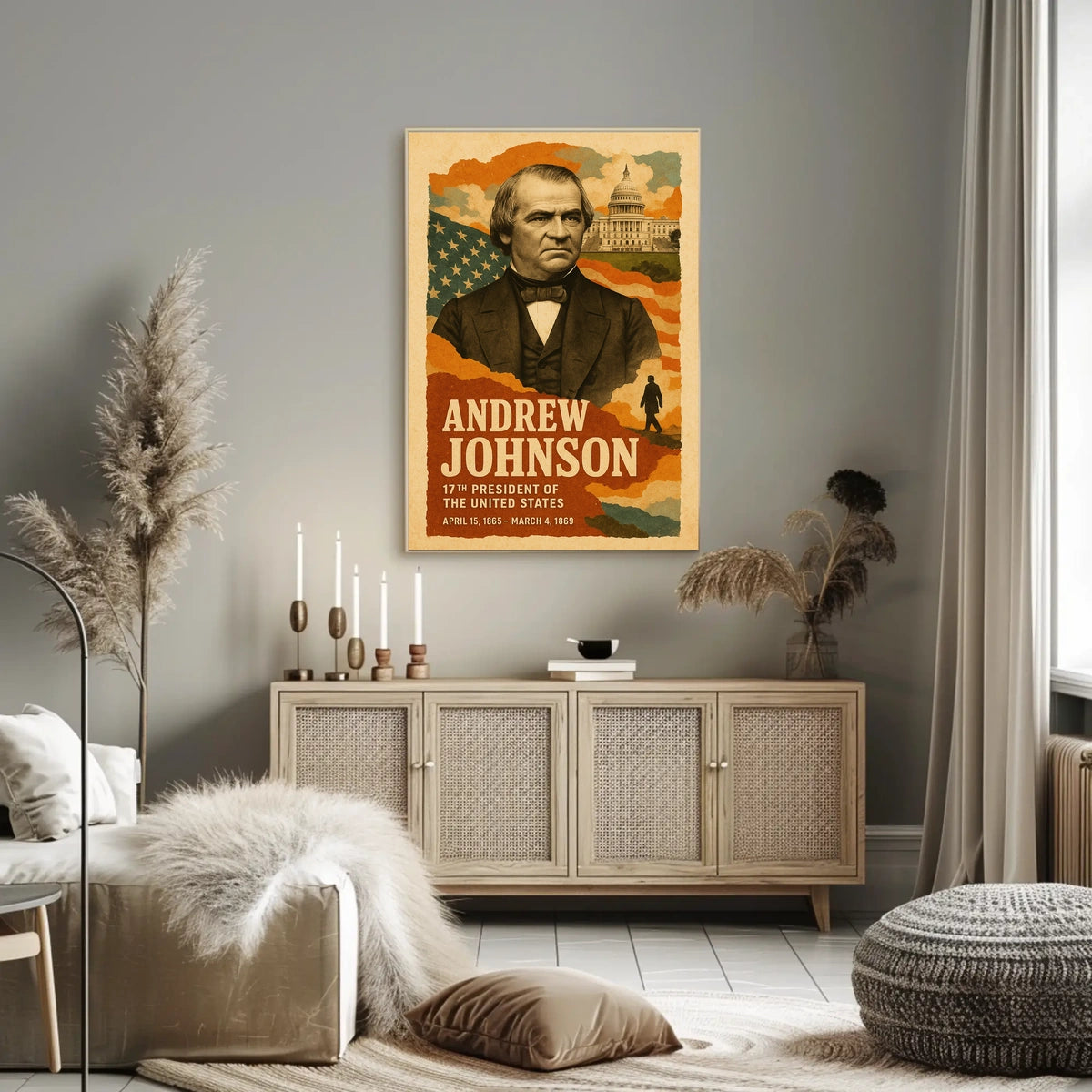 Andrew Johnson 17th President of the United States Layered Digital Collage Poster