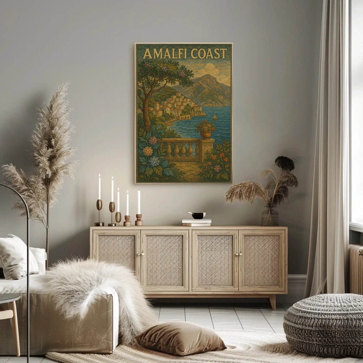 Amalfi Coast Poster Wall Art 18x24 Inches Ocean View