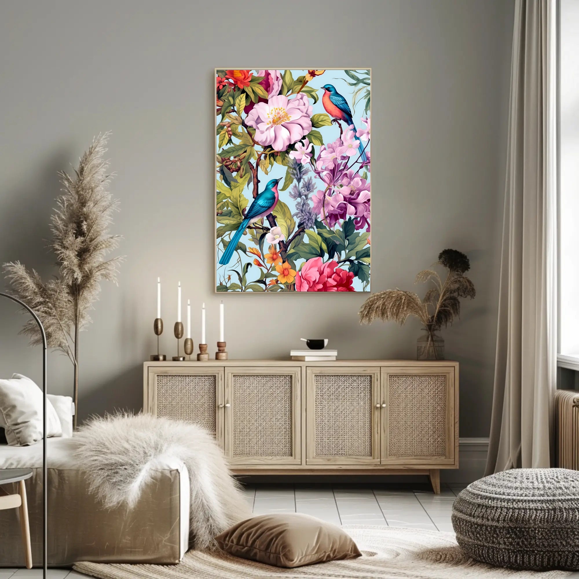 Vibrant Exotic Birds Botanical Art Animal Poster