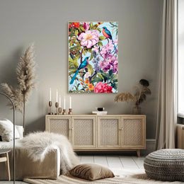 Vibrant Exotic Birds Botanical Art Animal Poster