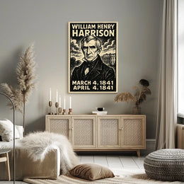 William Henry Harrison 9th President of the United States B & W Comic Sketch Poster