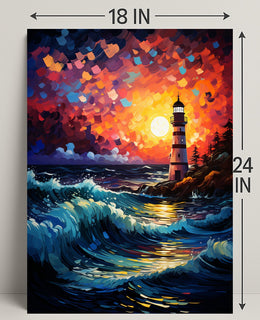 Lighthouse At Sunset Poster
