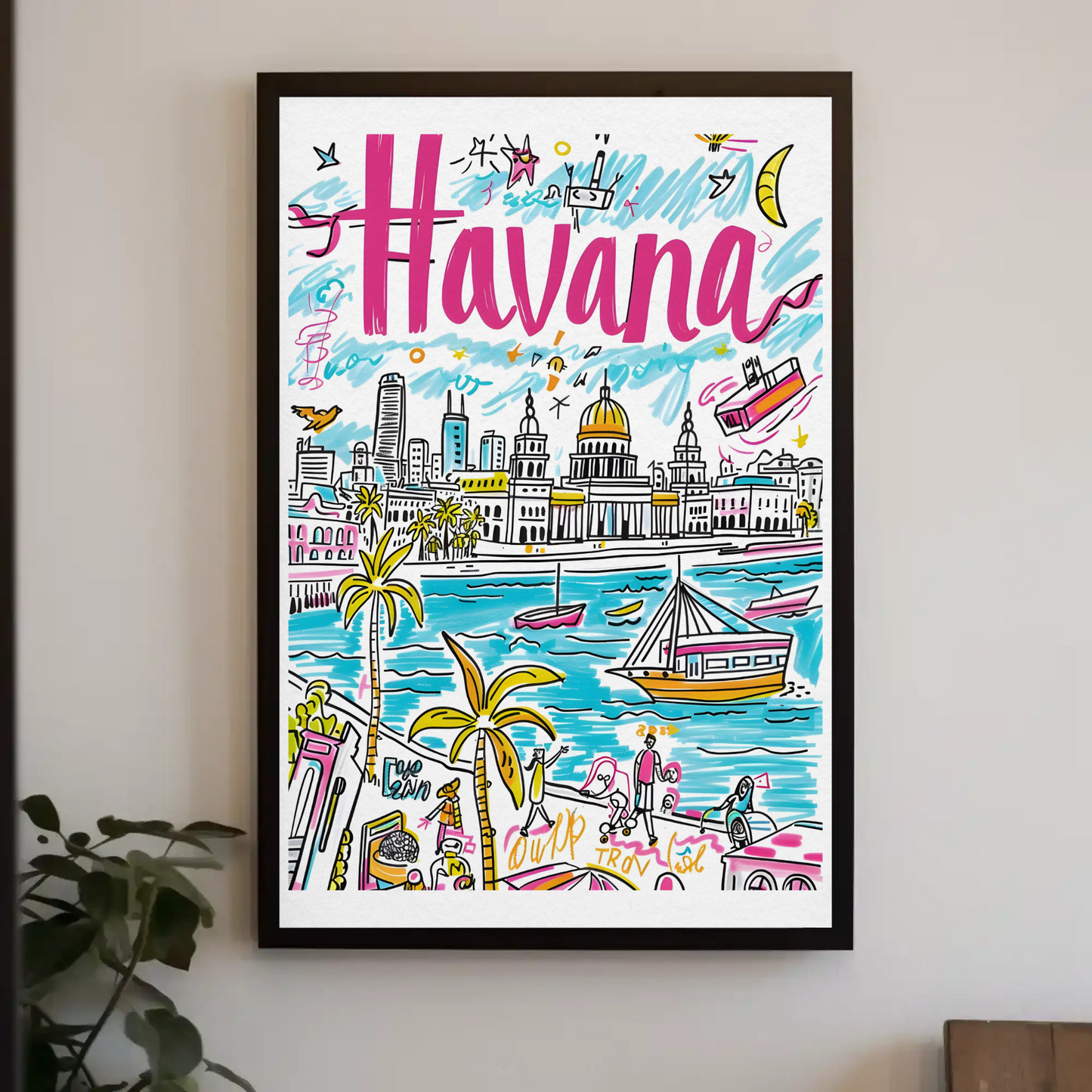 Havana Cuba Colorful Waterfront and Capitol Travel Poster