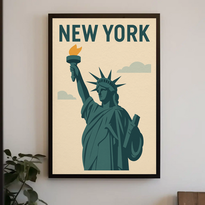 New York Liberty Statue Icon Poster Vintage Travel Poster