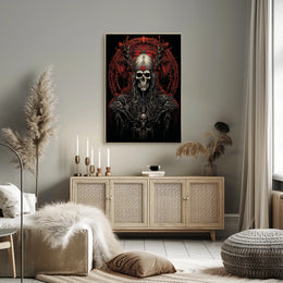 Gothic Skull Fantasy Art Poster with Red Rose