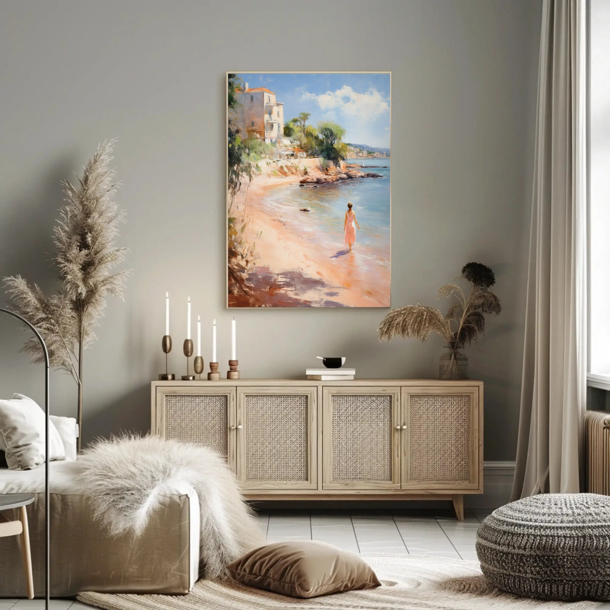 Serene Beach Walk Mediterranean Travel Poster