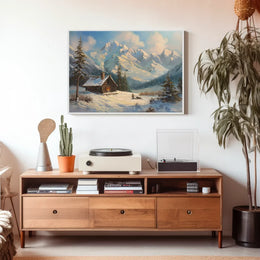 Winter Cabin Retreat: Serene Landscape Art Print