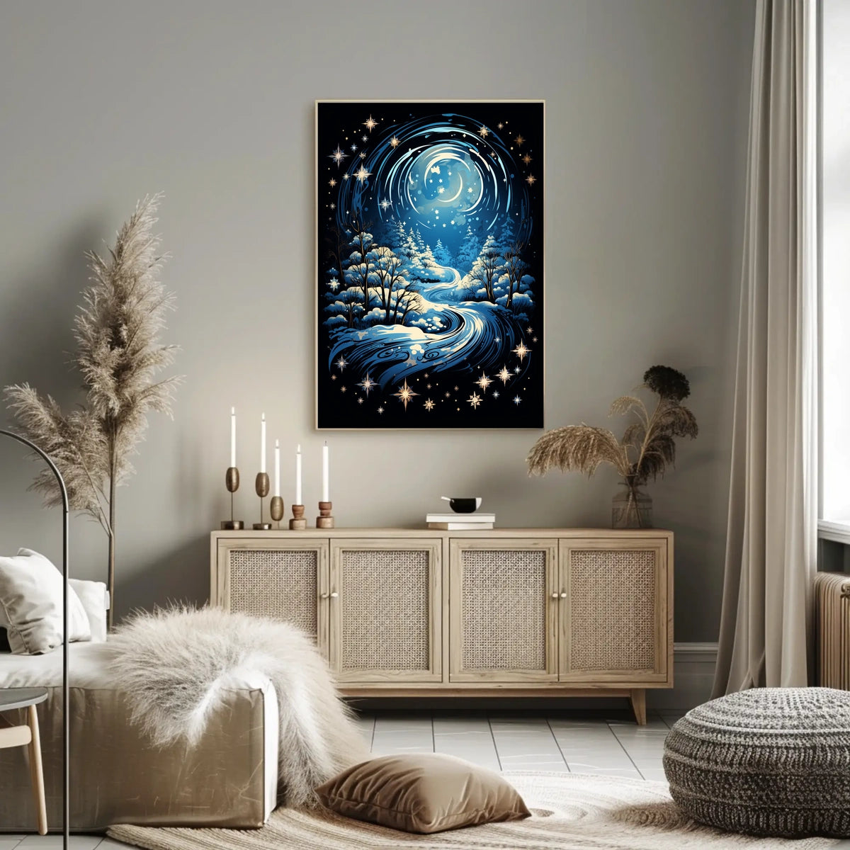 Whimsical Winter Night Fantasy Landscape Art Poster