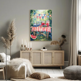 Watercolor Lemonade Stand Table With Fruit Garden Poster