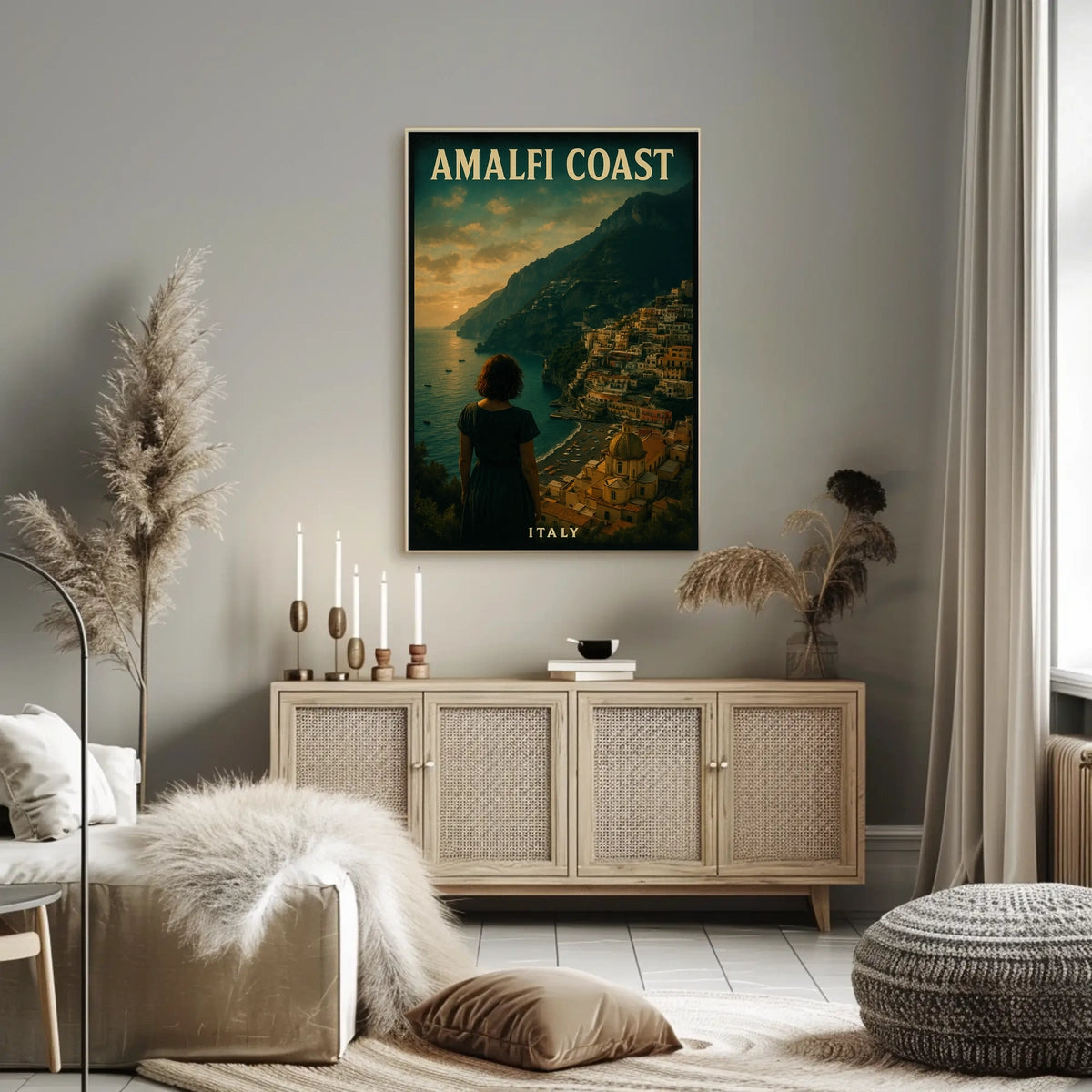 Amalfi Coast Italy Poster Wall Art Blue Water Scene