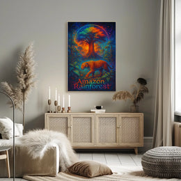 Amazon Rainforest Jaguar: Surreal Jungle Art Poster